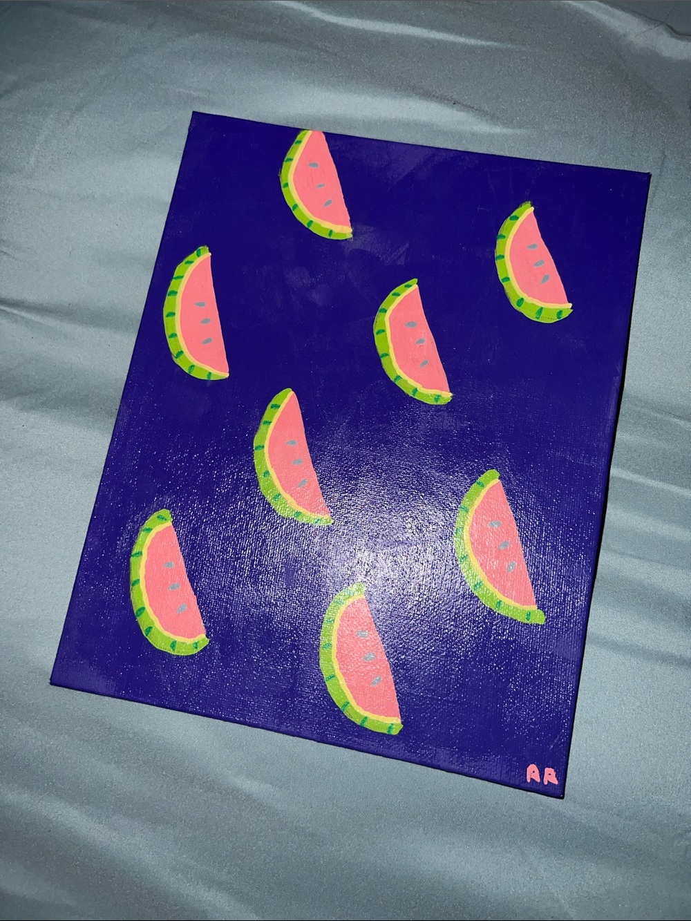 Hand-Painted Watermelon Slice Canvas — Neon Pink & Deep Purple